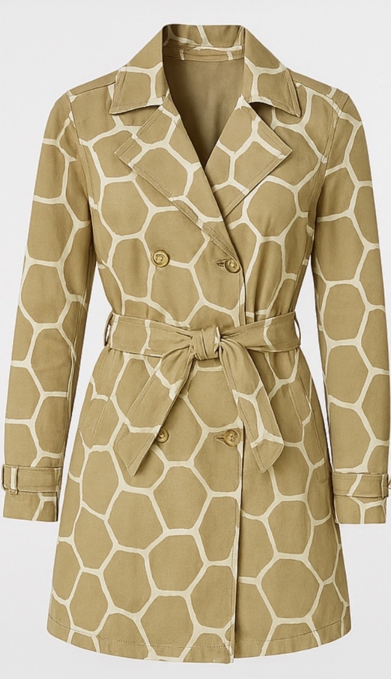 Michael Kors Giraffe Print Trench Coat | Khaki & White | Size M